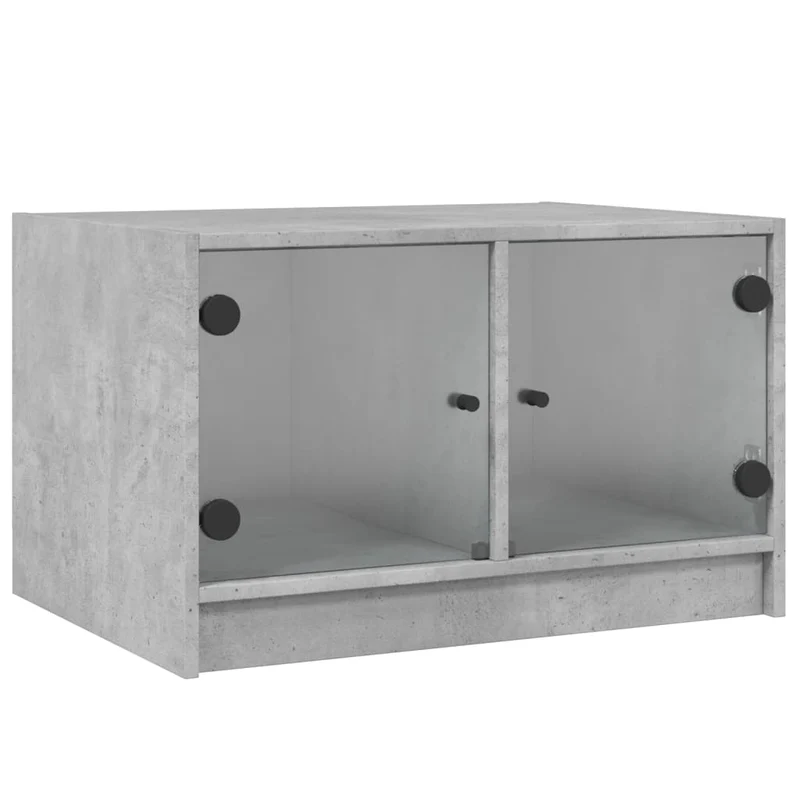 Table basse de salon design moderne avec portes en verre 68 x 50 x 42 cm bois d'ingénierie gris et verre DEC037736