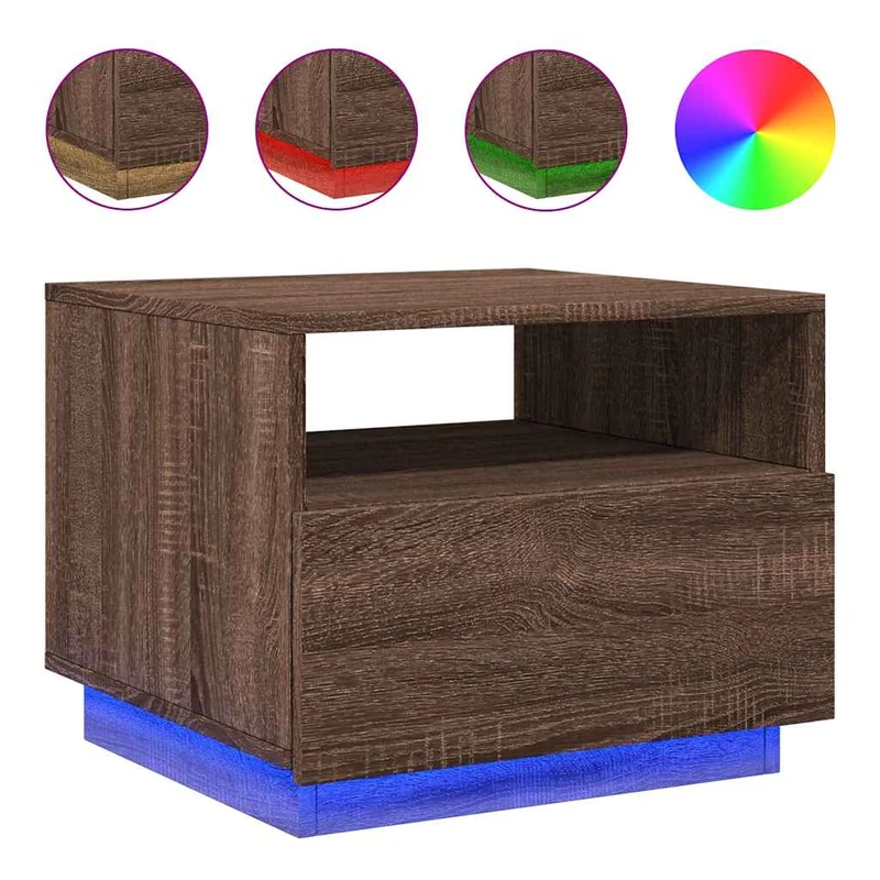 Table basse de salon avec tiroir design moderne avec lumières LED 50 x 49 x 40 cm bois d'ingénierie marron DEC037630