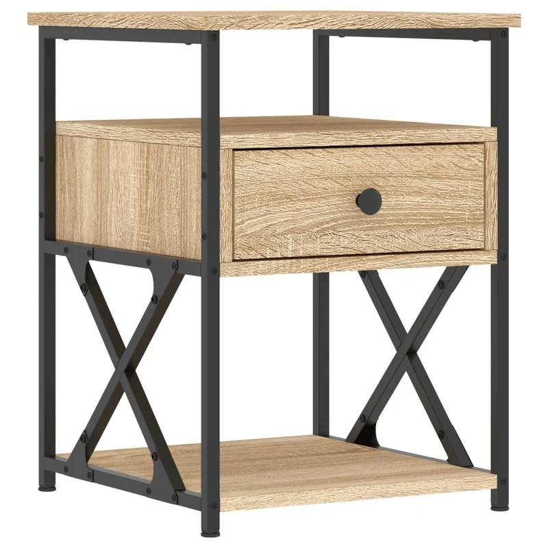 Table de chevet avec tiroir et étagère 40 x 42 x 55 cm bois d'ingénierie couleur chêne et fer DEC033869