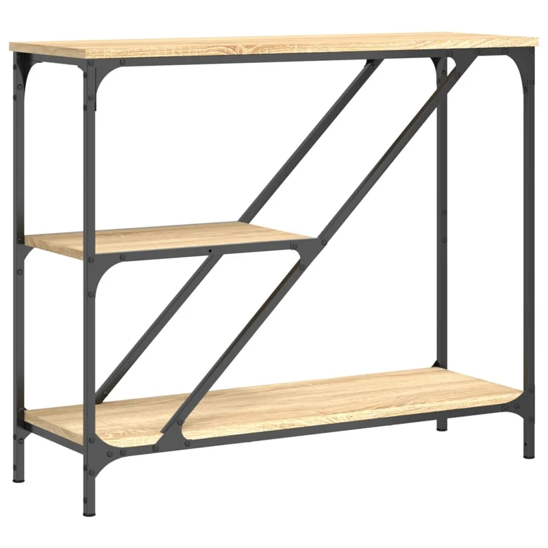 Table console avec étagères style industriel 88,5 x 30 x 75 cm bois d'ingénierie couleur chêne et métal DEC031964