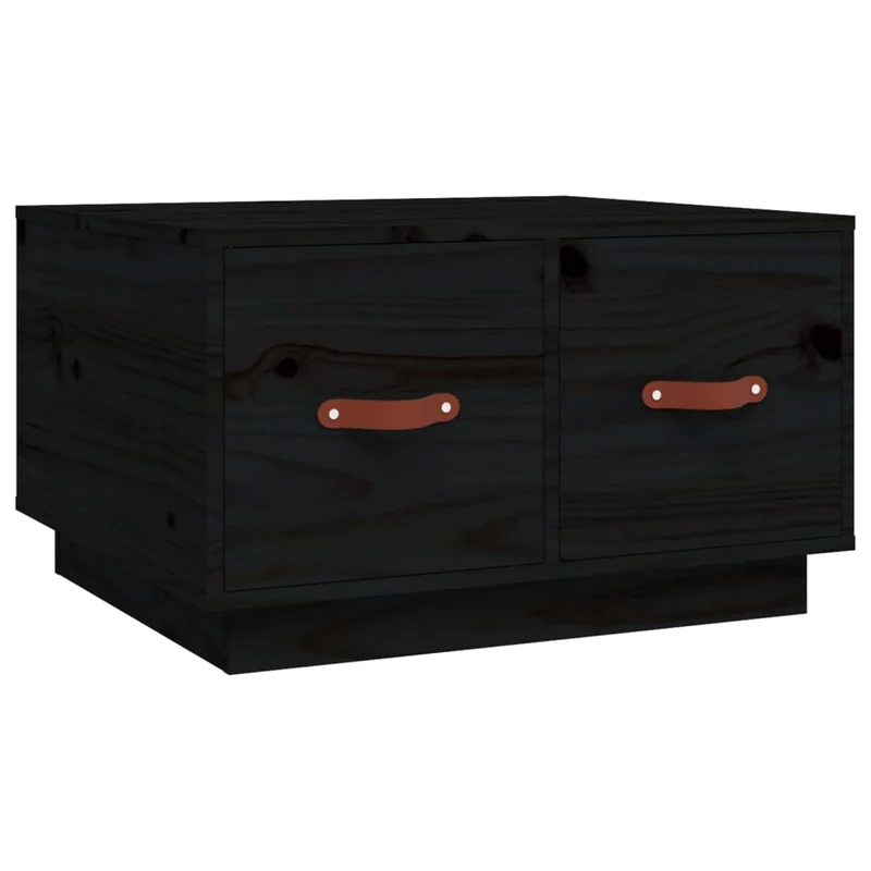 Table basse avec deux tiroirs design moderne et contemporaine 60 x 53 x 35 cm bois massif de pin noir DEC039716