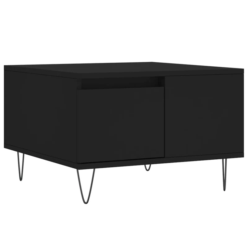 Table basse avec tiroir design moderne et contemporain 55 x 55 x 36,5 cm bois d'ingénierie noir et métal DEC039686