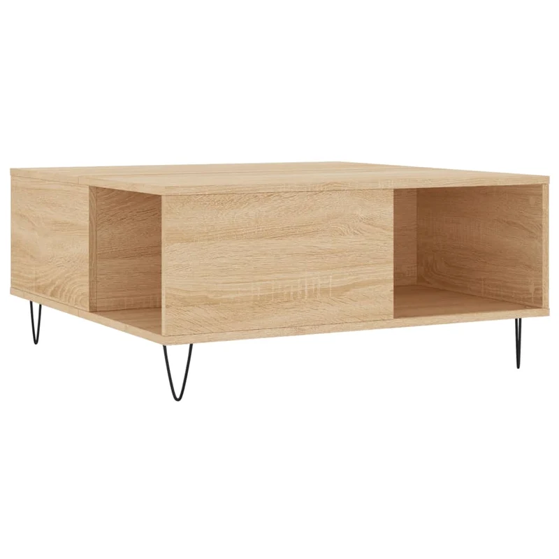 Table basse design moderne et contemporaine 80 x 80 x 36,5 cm bois d'ingénierie couleur chêne et métal DEC039009