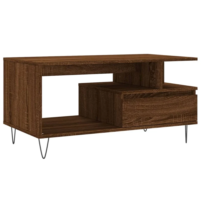 Table basse avec tiroir design industriel 90 x 49 x 45 cm bois d'ingénierie marron et métal DEC038780