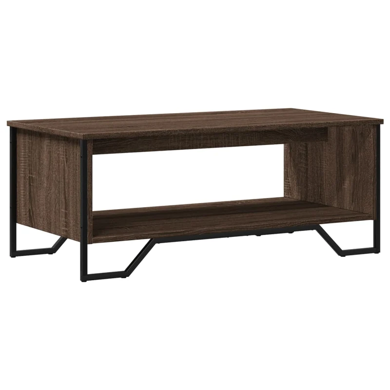 Table basse design industriel moderne 100 x 51 x 40 cm bois d'ingénierie marron et métal DEC038605
