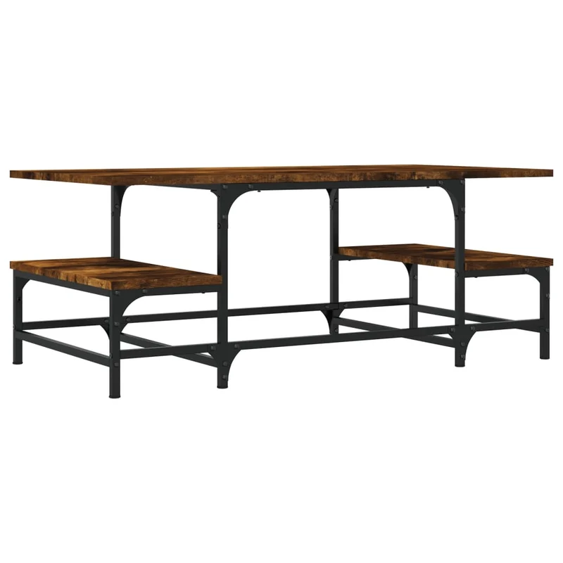 Table basse avec étagères design industriel 100 x 50,5 x 40 cm bois d'ingénierie marron et métal DEC038314