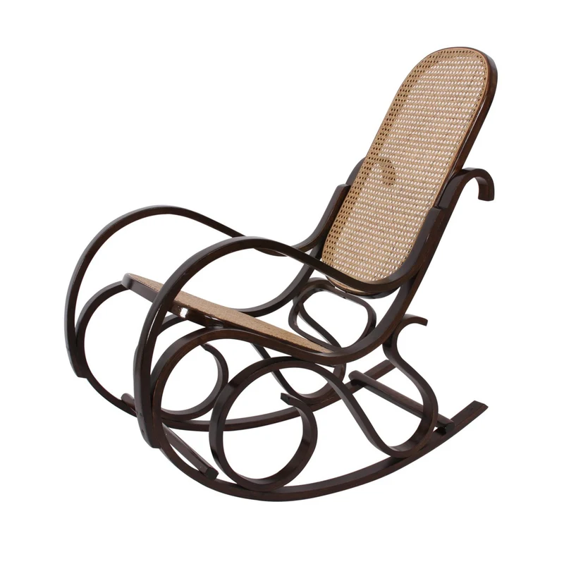 Fauteuil à bascule rocking chair couleur noyer rotin FAB04001