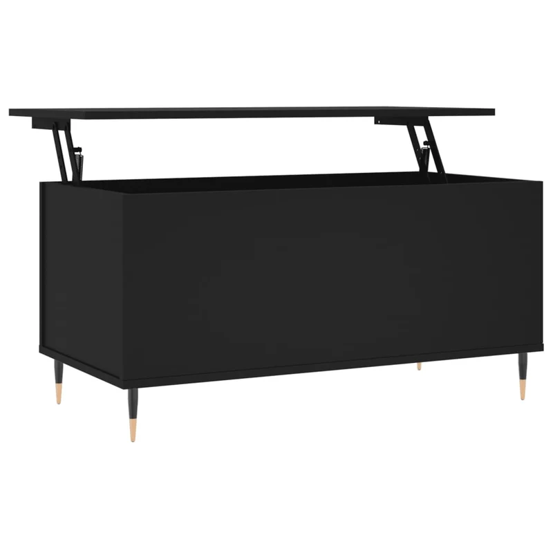 Table basse avec plateau relevable design moderne et contemporain 90 x 44,5 x 45 cm bois d'ingénierie noir et métal DEC039806