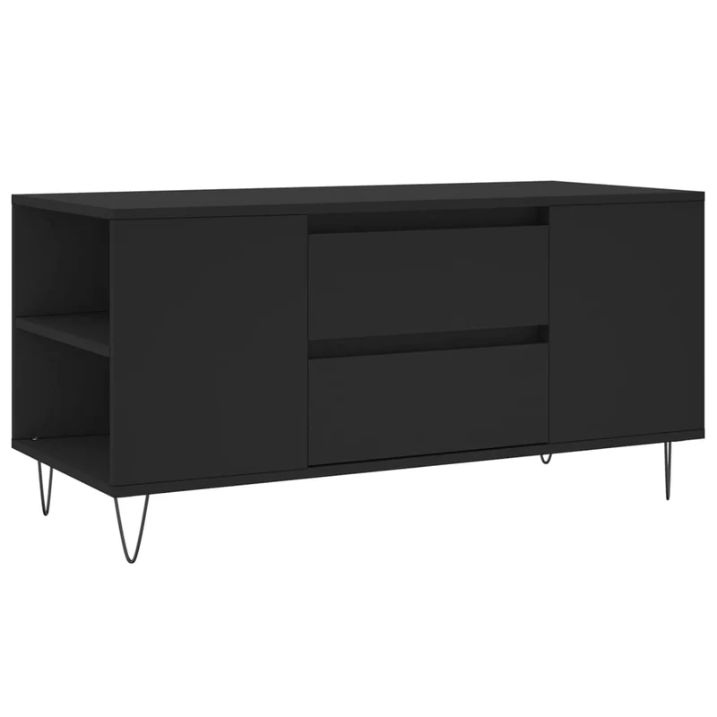 Table basse avec 2 tiroirs et 4 compartiments design industriel moderne 102 x 44,5 x 50 cm bois d'ingénierie noir et métal DEC039587
