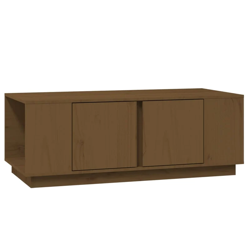 Table basse avec 4 compartiments et 2 portes design moderne 110 x 50 x 40 cm bois massif de pin marron DEC039468
