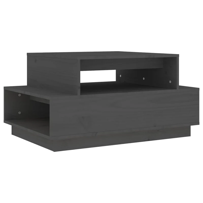 Table basse aec espace de rangement design rustique moderne 80 x 55 x 40,5 cm bois massif de pin gris DEC039206