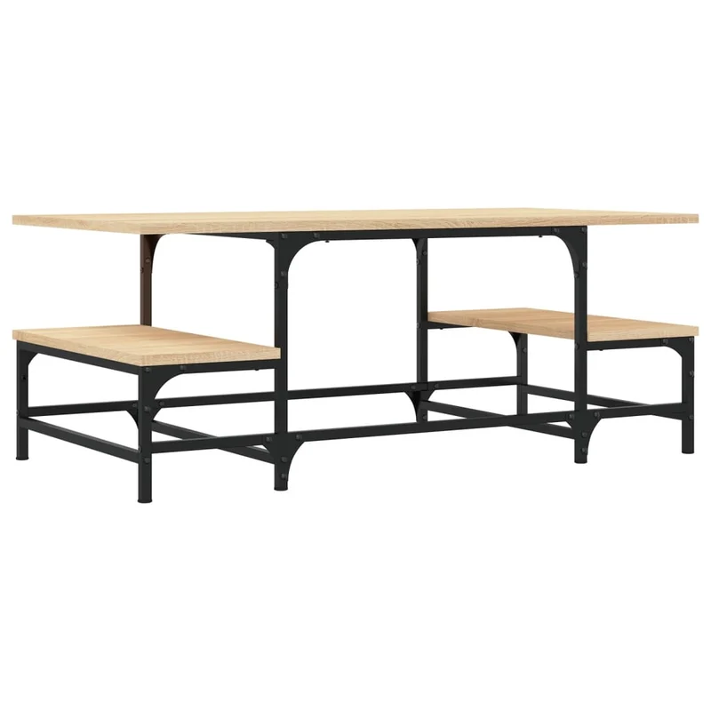 Table basse avec étagèes design industriel 100 x 50,5 x 40 cm bois d'ingénierie couleur chêne et métal DEC038849