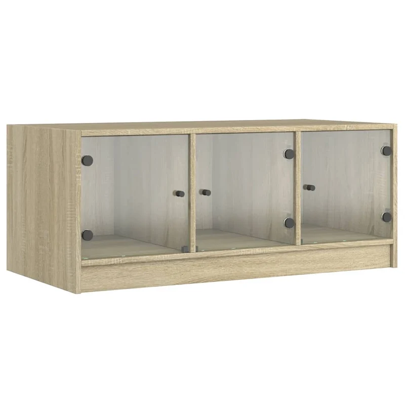 Table basse de salon design moderne avec portes en verre 102 x 50 x 42 cm bois d'ingénierie et verre DEC037731
