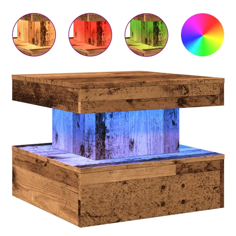 Table basse de salon design moderne avec lumières LED 50 x 50 x 40 cm bois d'ingénierie couleur marron vieilli DEC037702