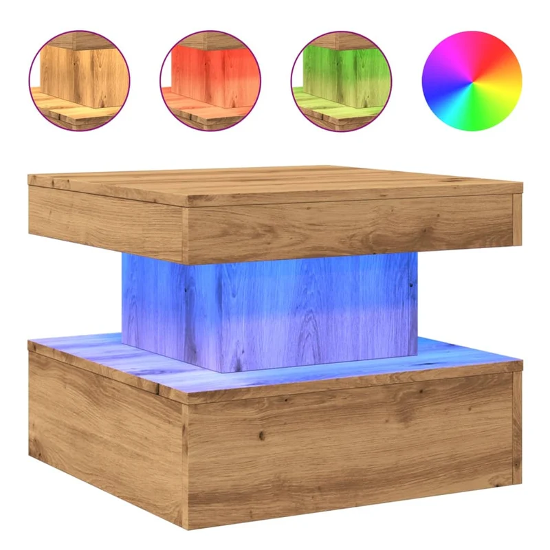 Table basse de salon design moderne avec lumières LED 50 x 50 x 40 cm bois d'ingénierie DEC037611