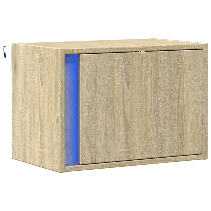 Table de chevet murale avec lumières LED et compartiment avec porte 50 x 31 x 35 cm en bois d'ingénierie couleur chêne DEC034192