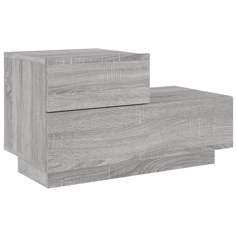 Table de chevet avec lumières LED et tiroirs 70x36x40,5 cm bois d'ingénierie gris DEC033200