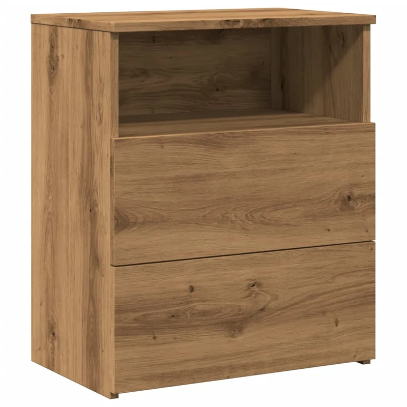 Table de chevet avec deux tiroirs et étagère 50 x 32 x 60 cm bois d'ingénierie couleur chêne DEC033533