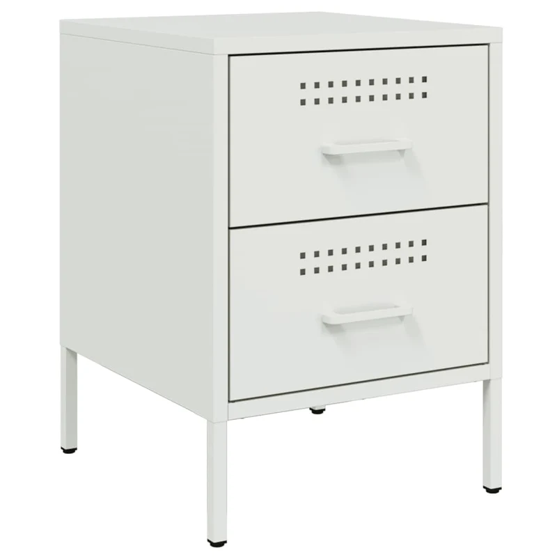 Table de chevet avec deux tiroirs 36 x 39 x 50,5 cm acier blanc DEC033307