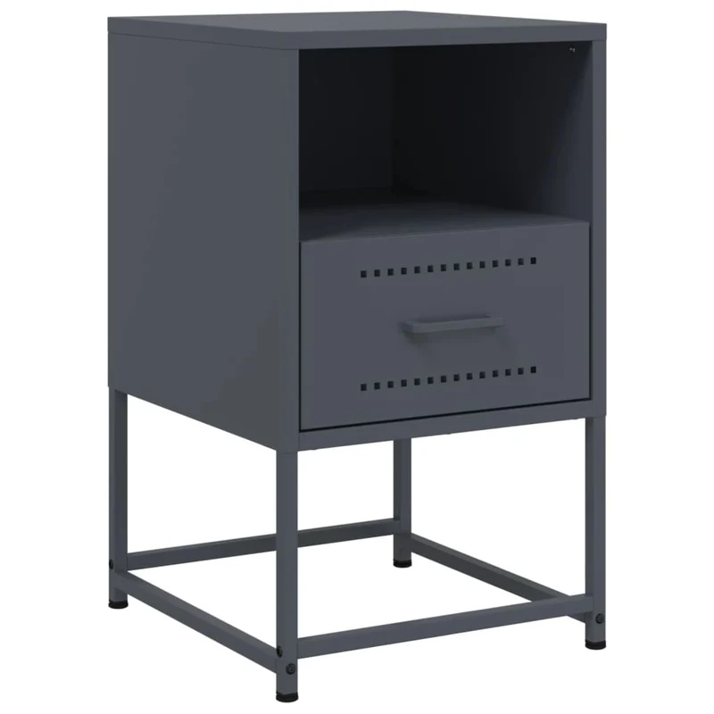 Table de chevet avec tiroir et compartiment ouvert 36 x 39 x 60,5 cm acier anthracite DEC033102