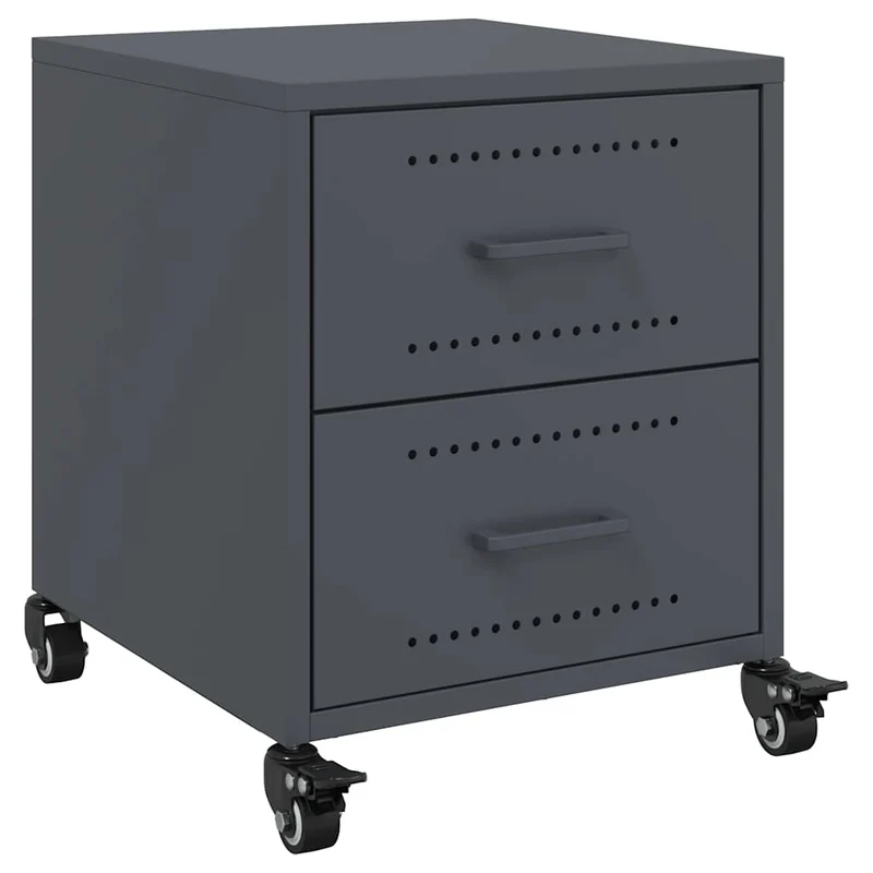 Table de chevet sur roulettes avec deux tiroirs 36 x 39 x 43,5 cm en acier anthracite DEC033095