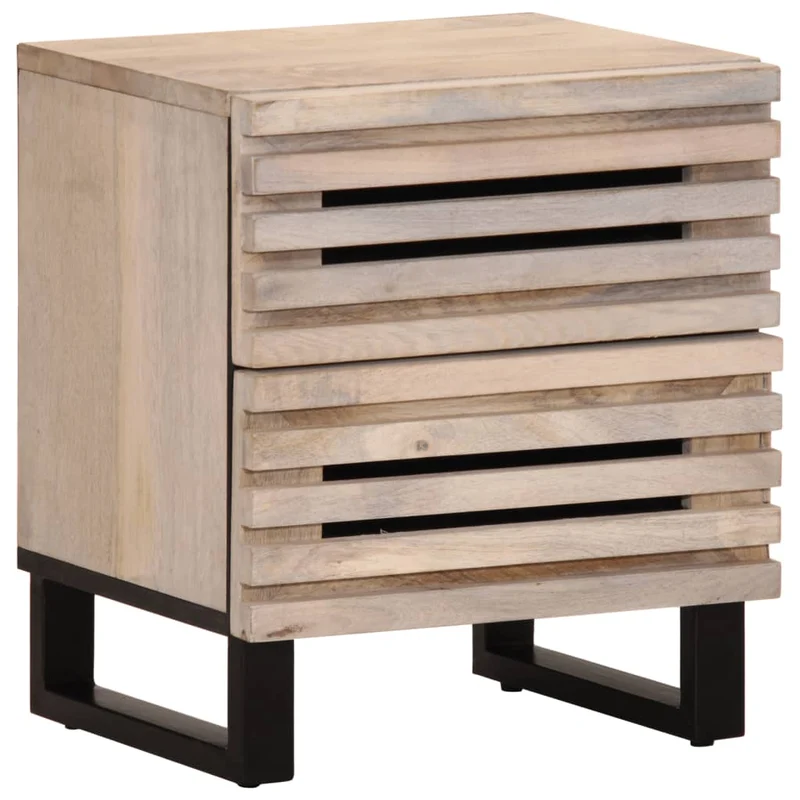 Table de chevet avec deux tiroirs 40 x 34 x 46 cm bois de manguier massif marron blanchi DEC032989