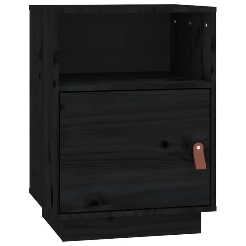Table de chevet avec 2 compartiments et porte 40 x 34 x 55 cm bois de pin noir DEC034421