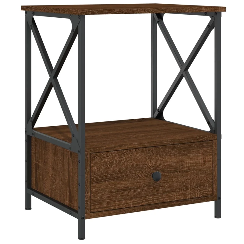 Table de chevet avec tiroir et étagère 50 x 41 x 65 cm bois d'ingénierie marron et fer DEC033786