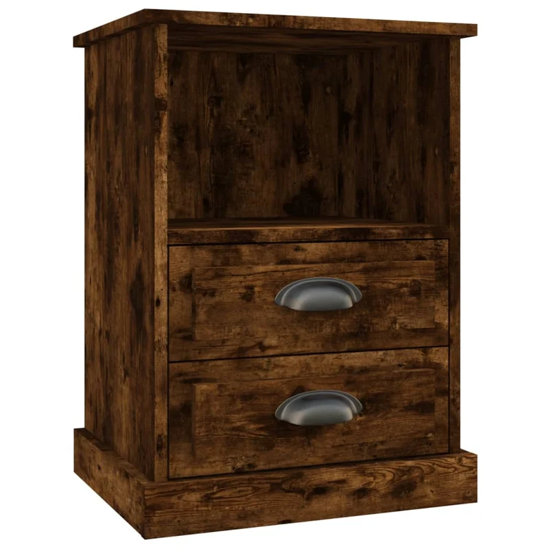 Table de chevet avec deux tiroirs et compartiment ouvert 43 x 36 x 60 cm bois d'ingénierie marron DEC033648