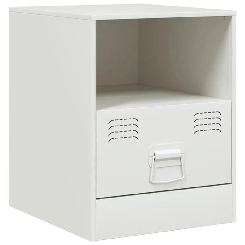 Table de chevet avec tiroir et compartiment ouvert 34,5 x 39 x 44 cm acier blanc DEC033290