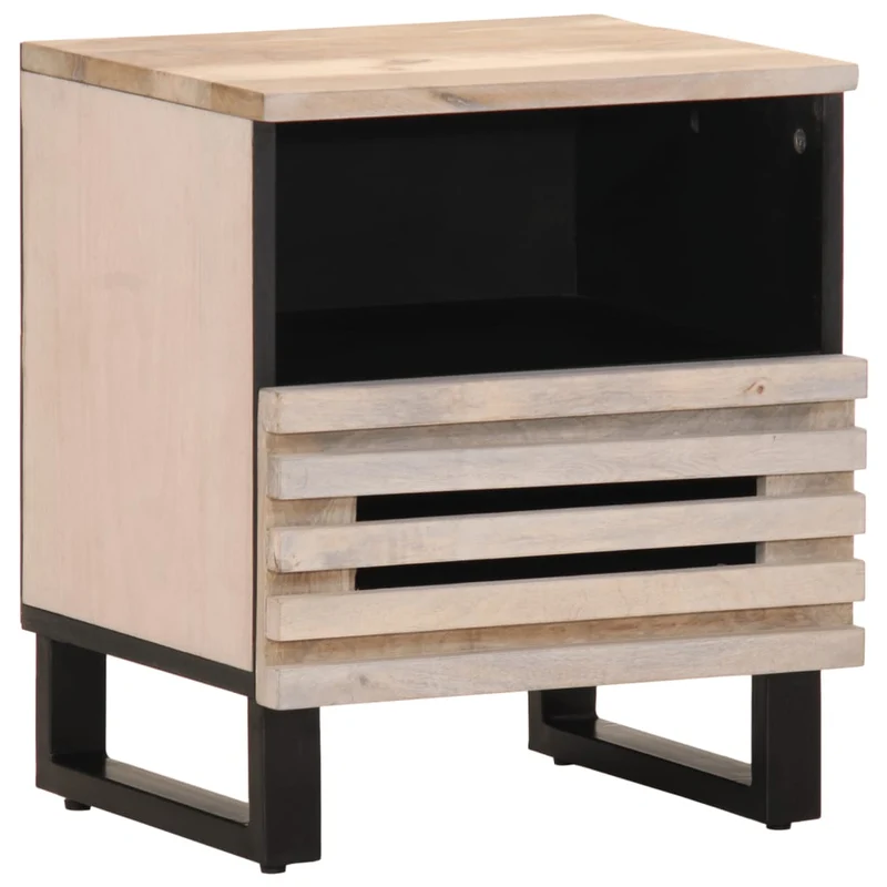 Table de chevet avec tiroir et compartiment ouvert 40 x 34 x 46 cm bois de manguier massif maron blanchi et acier DEC032988