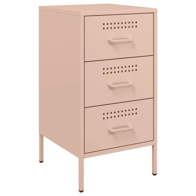 Table de chevet avec 3 tiroirs 36 x 39 x 68 cm acier rose DEC034567