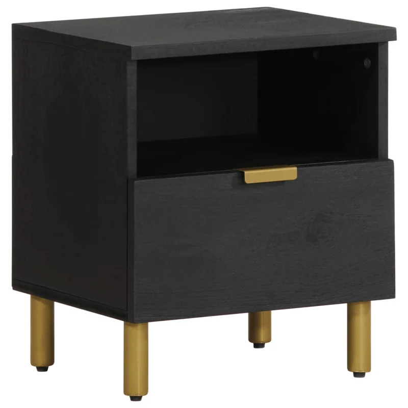 Table de chevet avec porte et compartiment ouvert 40 x 33 x 46 cm bois d'ingénierie noir DEC034409