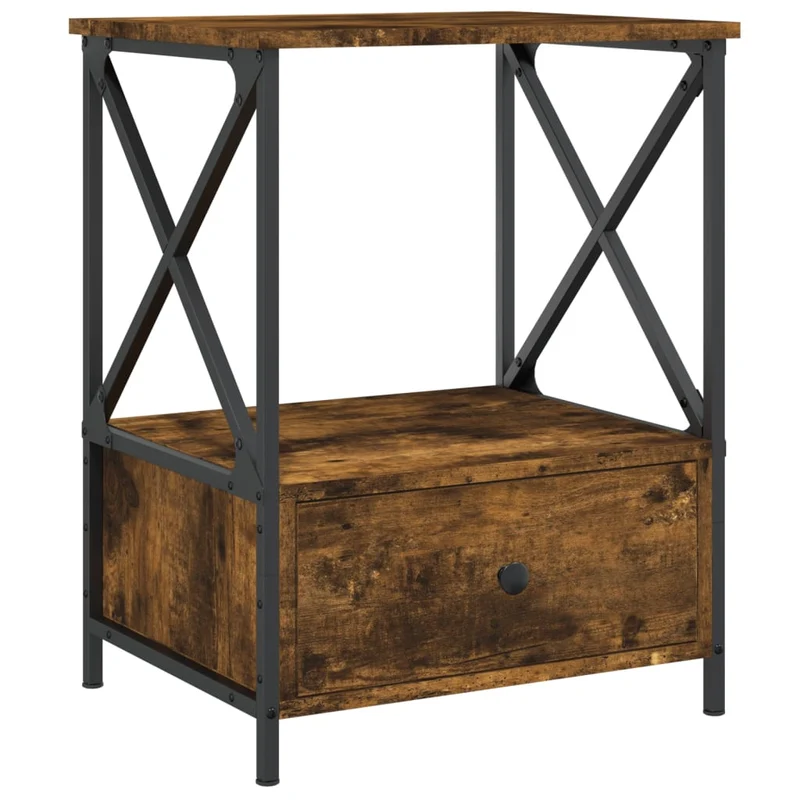 Table de chevet avec tiroir et étagère 50 x 41 x 65 cm bois d'ingénierie marron et fer DEC033666