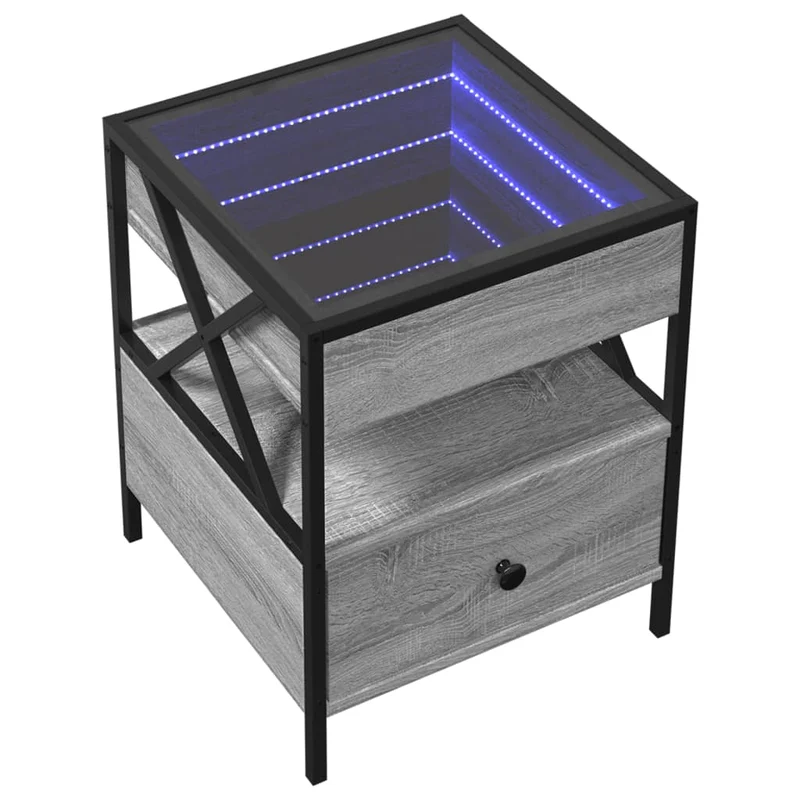 Table de chevet avec miroir à LED et tiroir 40 x 40 x 51 cm bois d'ingénierie gris verre et acier DEC033166
