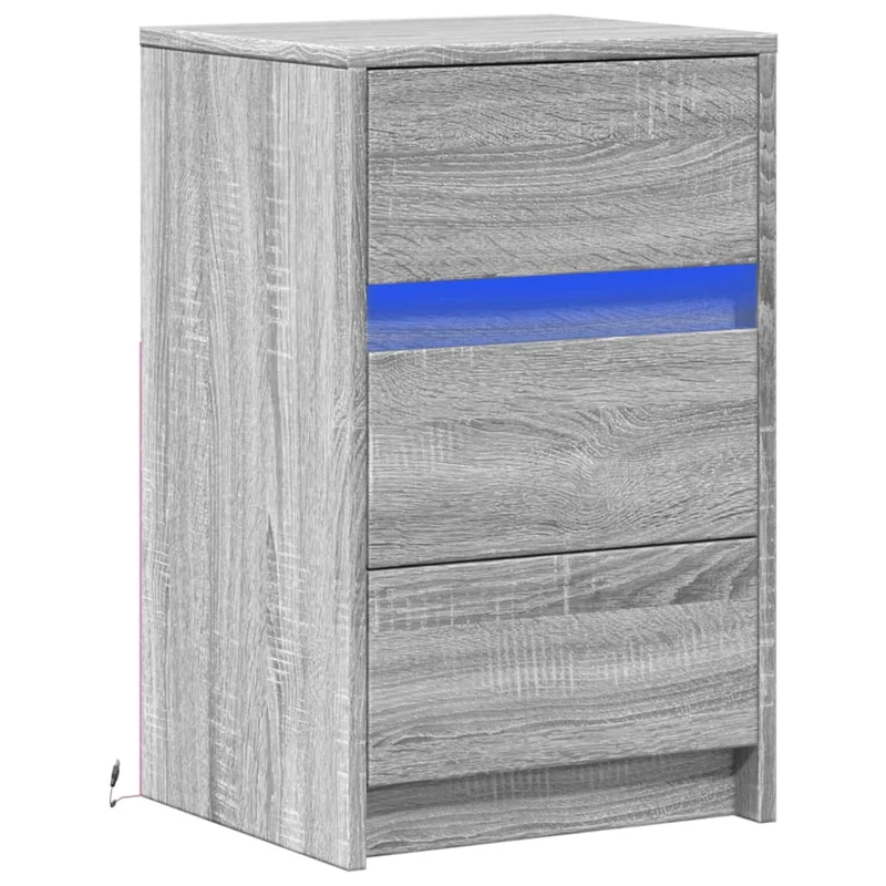 Table de chevet et lumières LED avec tiroirs 38 x 34 x 61 cm en bois d'ingénierie gris DEC032807