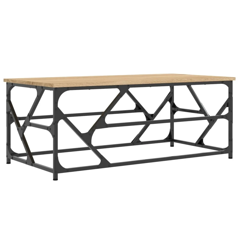 Table basse design industriel 100 x 50 x 40 cm bois d'ingénierie couleur chêne et fer DEC038858