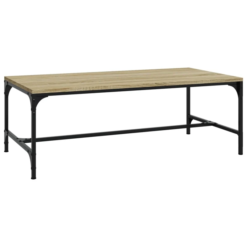 Table basse design industriel 100 x 50 x 35 cm bois d'ingénierie couleur chêne et acier DEC038852