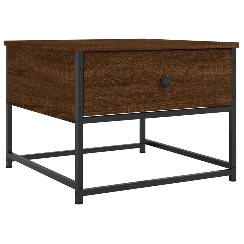 Table basse avec tiroir design industriel 51 x 51 x 40 cm bois d'ingénierie marron avec métal DEC038689