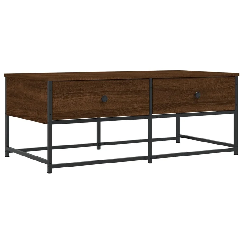 Table basse avec deux tiroirs design industriel moderne 100 x 51 x 40 cm bois d'ingénierie marron et métal DEC038604