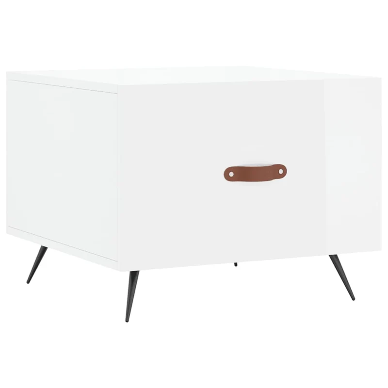 Table basse avec tiroir design moderne et contemporaine 50 x 50 x 40 cm bois d'ingénierie blanc brilliant et fer DEC038105