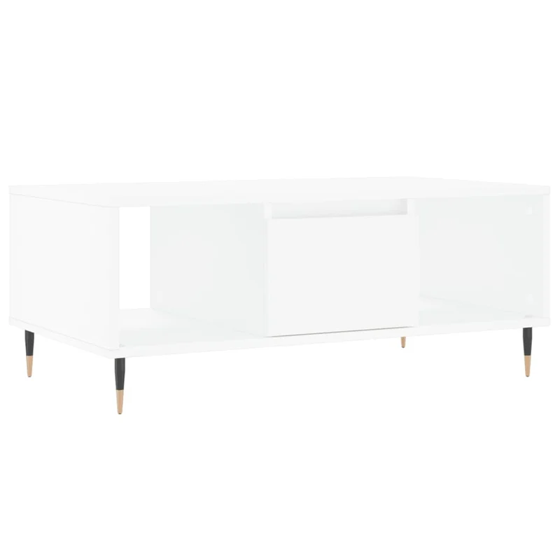 Table basse avec tiroir et 2 compartiments design moderne et contemporain 90 x 50 x 36,5 cm bois d'ingénierie blanc et métal DEC038002