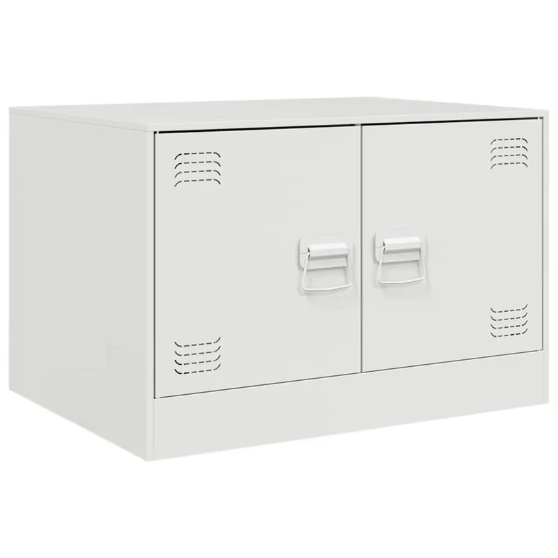 Table basse avec deux portes design industriel 67 x 50 x 44 cm acier blanc DEC037933