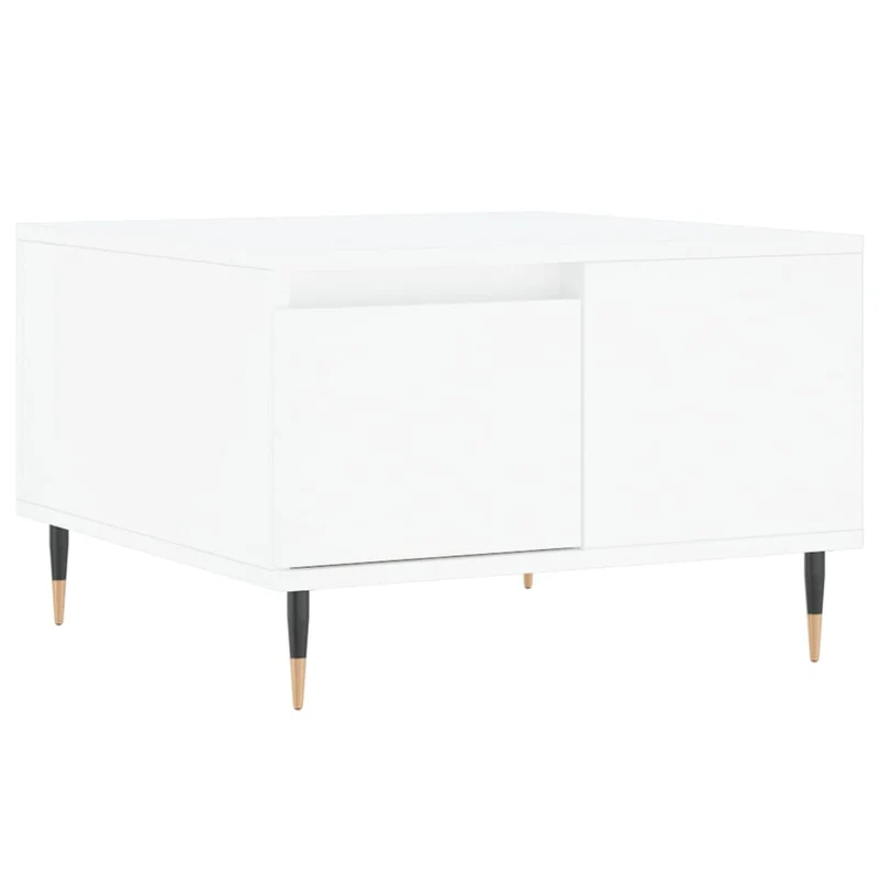 Table basse avec tiroir design moderne et contemporaine 55 x 55 x 36,5 cm bois d'ingénierie blanc et métal DEC037898