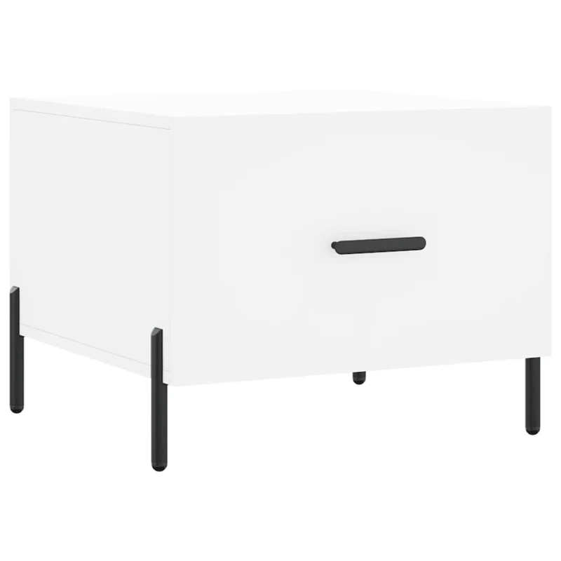Table basse avec tiroir design moderne et contemporaine 50 x 50 x 40 cm bois d'ingénierie blanc et fer DEC037885