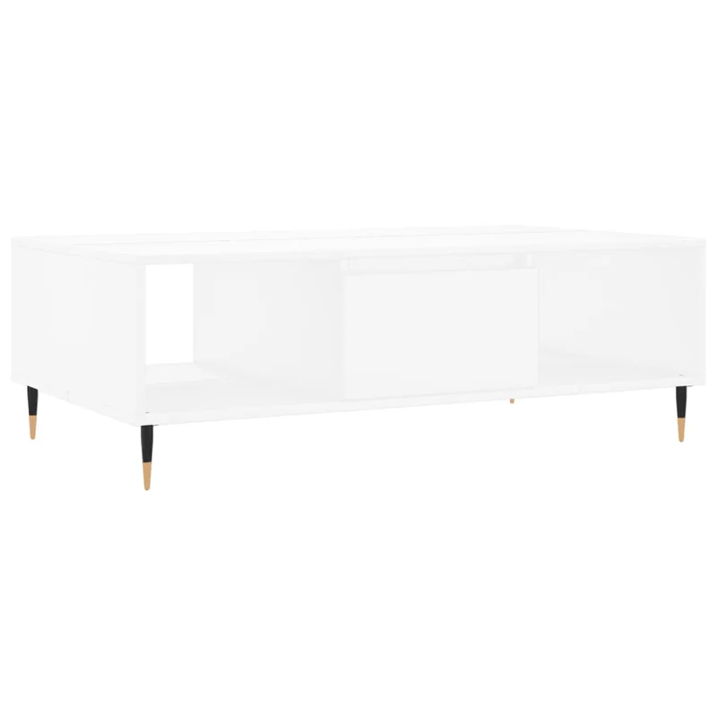 Table basse de salon avec 3 compartiments design moderne 104 x 60 x 35 cm bois d'ingénierie blanc et fer DEC037841