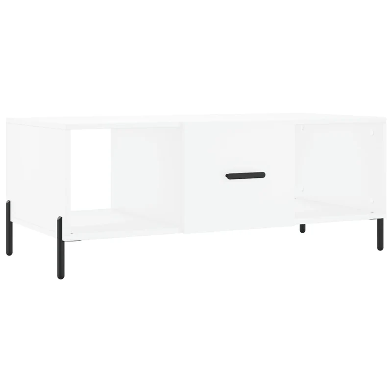 Table basse de salon avec 3 compartiments design moderne 102 x 50 x 40 cm bois d'ingénierie blanc et fer DEC037821