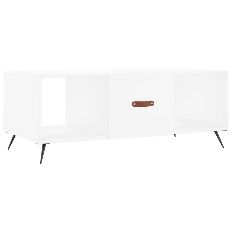 Table basse de salon avec 3 compartiments design moderne 102 x 50 x 40 cm bois d'ingénierie blanc et fer DEC037816