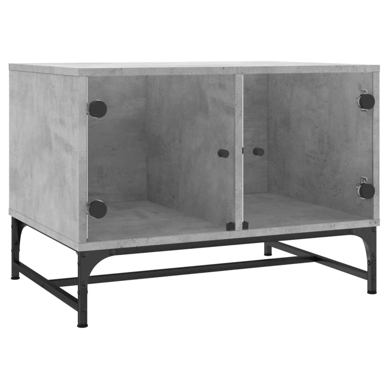Table basse de salon design moderne avec portes en verre 68,5 x 50 x 50 cm bois d'ingénierie gris verre et acier DEC037735