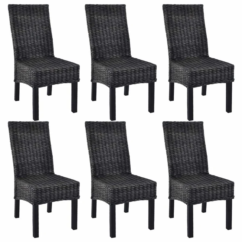 Lot de 6 chaises de salle à manger cuisine noir Rotin Kubu et bois de manguier CDS022676